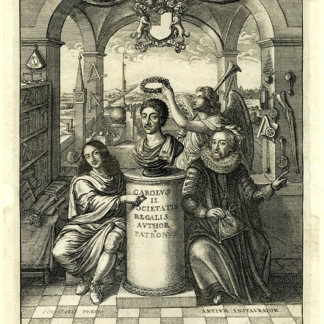 Eine Säule mit einer Büste. Daneben zwei Figuren mit wallenden Gewändern und ein Engel, der die Büste krönt. Eine Säule mit einer Büste. Daneben zwei Figuren mit wallenden Gewändern und ein Engel, der die Büste krönt.