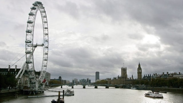 Ansicht von London mit dem Riesenrad London Eye und der Themse. Ansicht von London mit dem Riesenrad London Eye und der Themse.