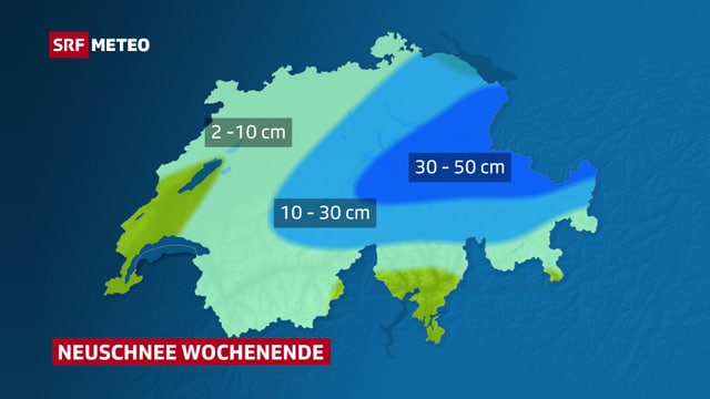 Karte mit dem am Wochenede erwarteten Neuschnee. Karte mit dem am Wochenede erwarteten Neuschnee.