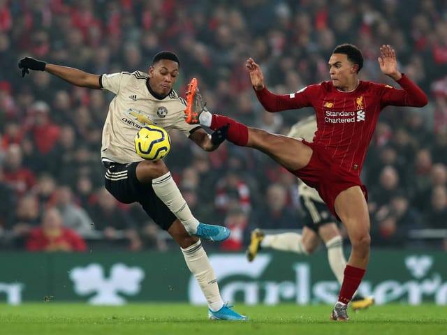 Uniteds Anthony Martial und Liverpools Trent Alexander-Arnold im letzten Aufeinandertreffen vor einem Jahr. Uniteds Anthony Martial und Liverpools Trent Alexander-Arnold im letzten Aufeinandertreffen vor einem Jahr.