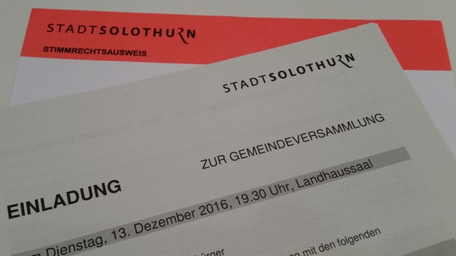 Stimmkarte und Einladung zur Solothurner Gemeindeversammlung. Stimmkarte und Einladung zur Solothurner Gemeindeversammlung.