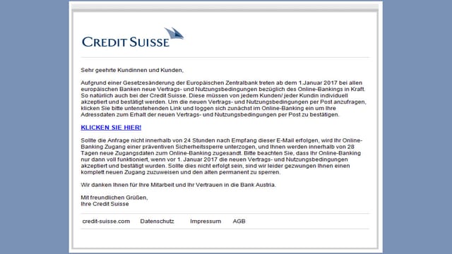 Mail mit Absender Credit Suisse Mail mit Absender Credit Suisse