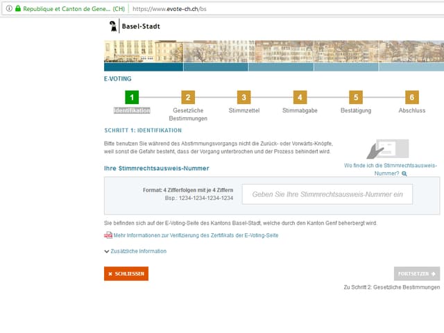 Der Screenshot zeigt die Original-Plattform des Kantons Genf, wie sie der Kanton Basel-Stadt für die aktuellen Abstimmungen verwendet.