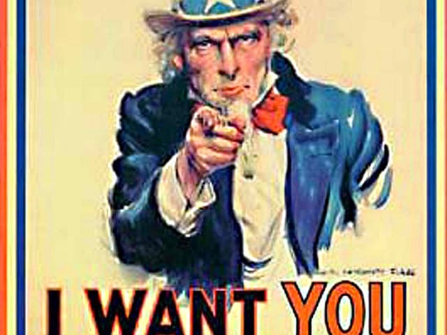 Kriegs-Werbeplakat mit Uncle Sam. Kriegs-Werbeplakat mit Uncle Sam.