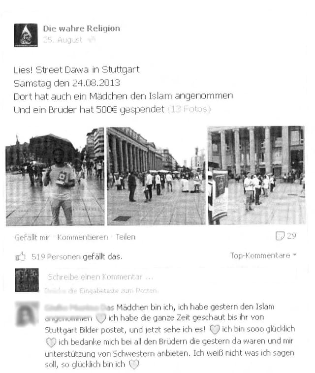 Die Kopie des mittlerweile gelöschten Facebook-Eintrages von Johanna (Name von der Redaktion geändert). Die Kopie des mittlerweile gelöschten Facebook-Eintrages von Johanna (Name von der Redaktion geändert).