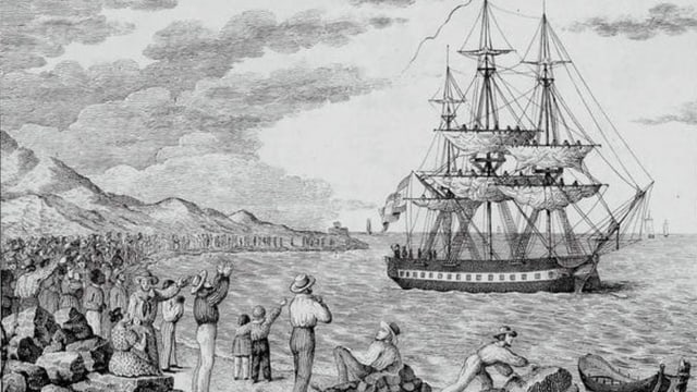 Gravur mit dem Schiff «María Pita» Gravur mit dem Schiff «María Pita»