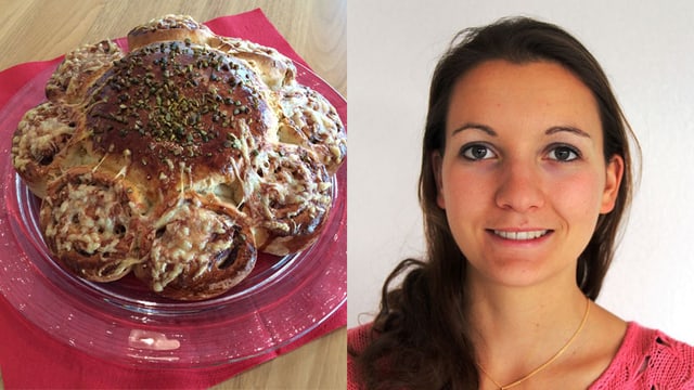 Bildmontage: Kuchen und Porträt von Corina Lösch. Bildmontage: Kuchen und Porträt von Corina Lösch.