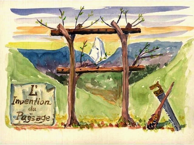 Zwei Baumstämme ragen in den Himmel. Zwei Stämme verbinden die Bäume horizontal, so dass ein Rahmen entsteht. Zwei Baumstämme ragen in den Himmel. Zwei Stämme verbinden die Bäume horizontal, so dass ein Rahmen entsteht.