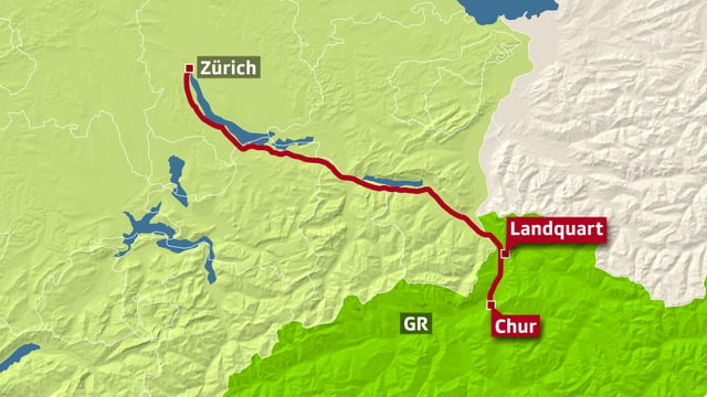 Karte SBB-Störung Chur-Zürich. Karte SBB-Störung Chur-Zürich.