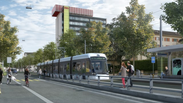 Visualisierung eines Trams, wie es durch eine Stadt fährt. Visualisierung eines Trams, wie es durch eine Stadt fährt.