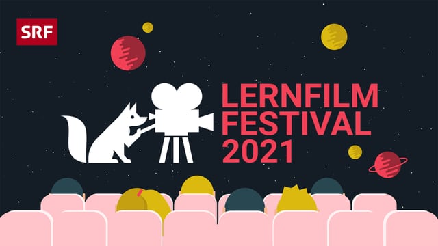 Kinder im Kinosaal. Leinwand mit Logo des LernFilmFestival Kinder im Kinosaal. Leinwand mit Logo des LernFilmFestival