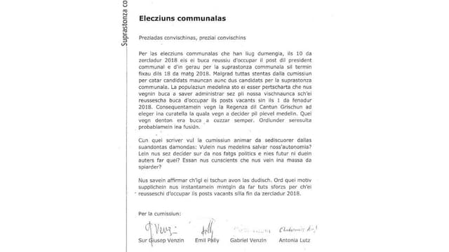Il fegl sgulant da la cummissiun da la suprastanza communala. Il fegl sgulant da la cummissiun da la suprastanza communala.