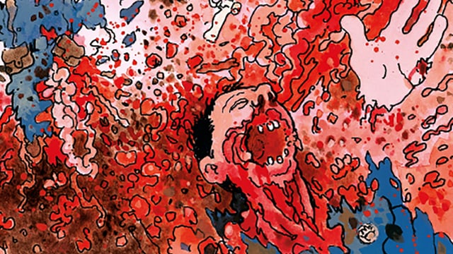 Mann im Schützengraben, schreiend, in Blut Mann im Schützengraben, schreiend, in Blut
