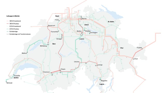 Karte mit dem künftigen Stromnetz. Karte mit dem künftigen Stromnetz.