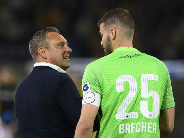 FCZ-Trainer André Breitenreiter und Torhüter Yannick Brecher. FCZ-Trainer André Breitenreiter und Torhüter Yannick Brecher.