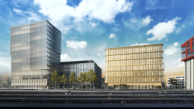Mehrere grosse neue Gebäude unter dem Wolkenhimmel. Mehrere grosse neue Gebäude unter dem Wolkenhimmel.