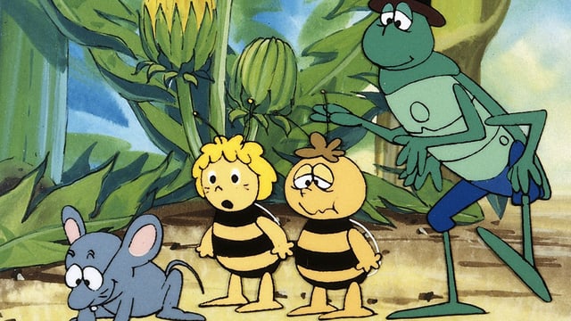 Willi, die Maus, Biene Maja mit Willli und der Grashüpfer Flip.