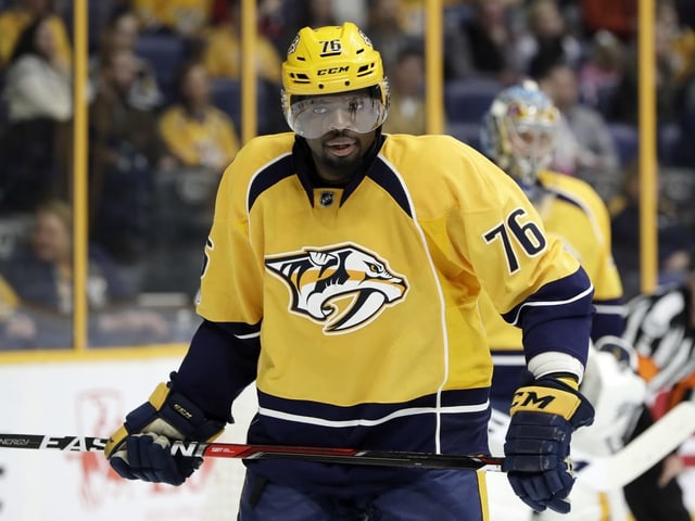 PK Subban in Eishockey-Ausrüstung. PK Subban in Eishockey-Ausrüstung.