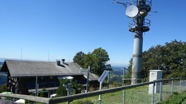 Blick auf die Wetterstation Hörnli mit ihren Geräten. Blick auf die Wetterstation Hörnli mit ihren Geräten.