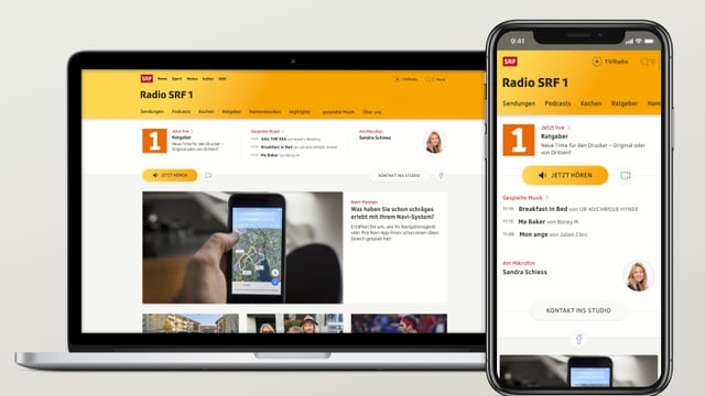 Bild der neuen SRF 1-Radioseite. Bild der neuen SRF 1-Radioseite.