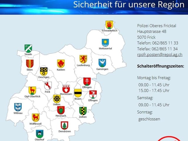 Website der Regionalpolizei Oberes Fricktal mit 21 Gemeinden Website der Regionalpolizei Oberes Fricktal mit 21 Gemeinden