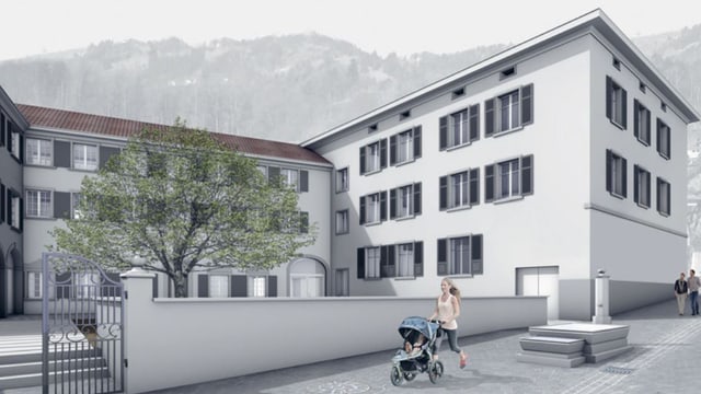 Modell der sanierten Liegenschaft Prestegg Modell der sanierten Liegenschaft Prestegg