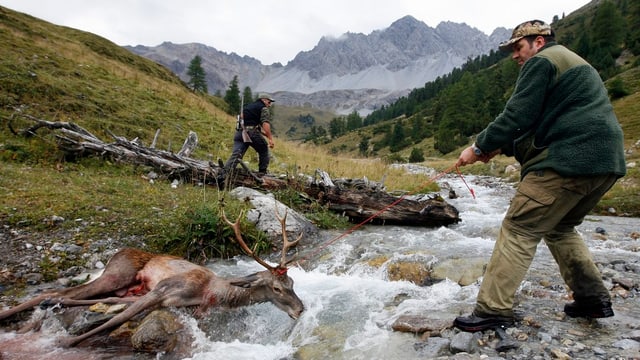 Jäger mit erlegtem Hirsch Jäger mit erlegtem Hirsch