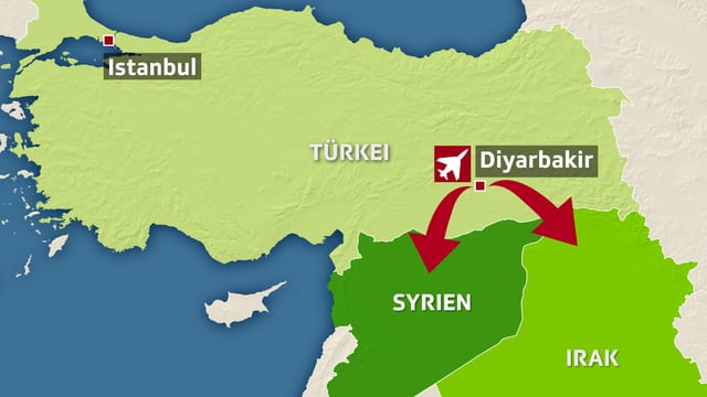 Eine Karte zeigt die Provinz Diyarbakir im Südosten der Türkei an. Eine Karte zeigt die Provinz Diyarbakir im Südosten der Türkei an.
