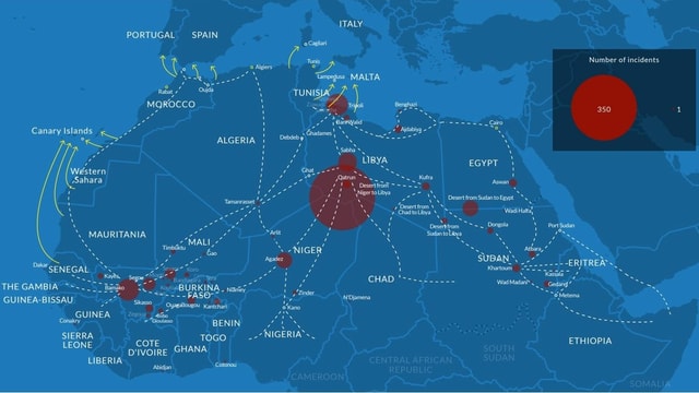 Übersichtskarte der Migrationsrouten in Nordafrika
