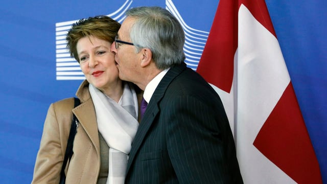 Wollen sich im Herbst wieder treffen: Simonetta Sommaruga und Jean-Claude Juncker, hier bei einer Begegnung im Februar. Wollen sich im Herbst wieder treffen: Simonetta Sommaruga und Jean-Claude Juncker, hier bei einer Begegnung im Februar.