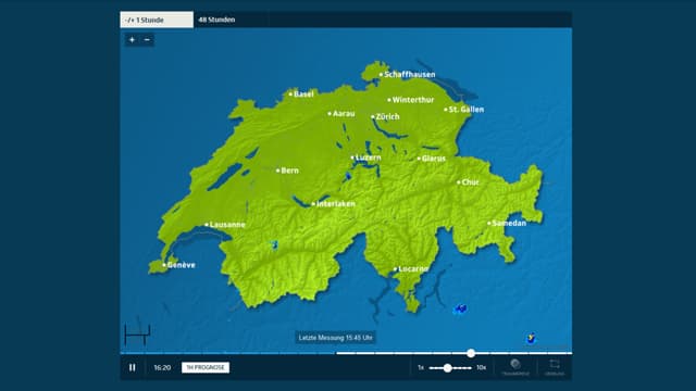 Screenshot der Niederschlagsprognose von srf.ch/meteo Screenshot der Niederschlagsprognose von srf.ch/meteo