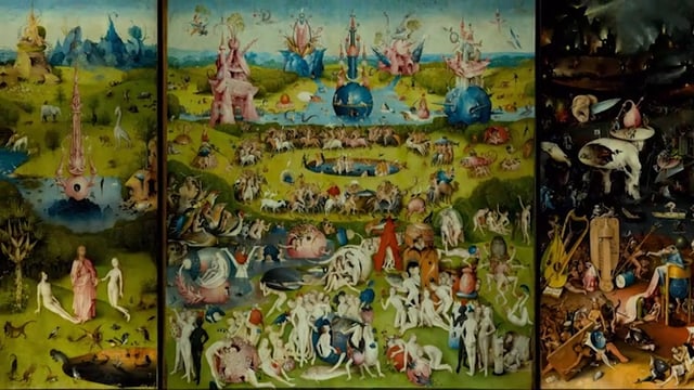 Ein Bild in drei Teilen: Garten Eden (links), Paradies (mitte) und Hölle (rechts) Ein Bild in drei Teilen: Garten Eden (links), Paradies (mitte) und Hölle (rechts)