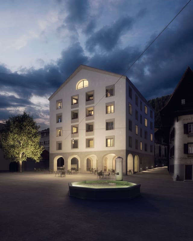 Er durant la notg duai il nov spazi public sa preschentar en ses meglier costum (visualisaziun). Er durant la notg duai il nov spazi public sa preschentar en ses meglier costum (visualisaziun).