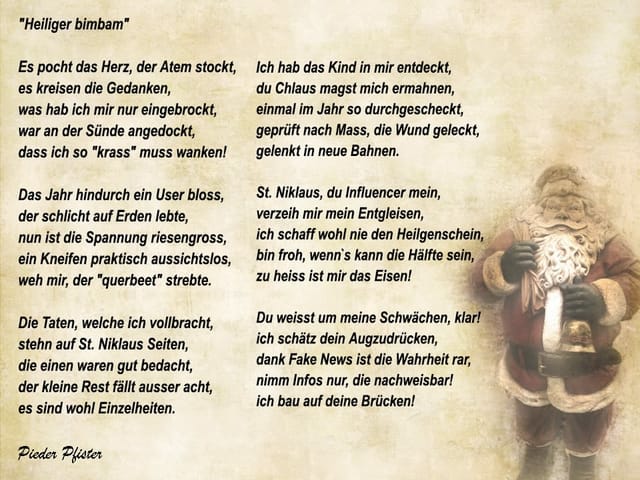 Ein Gedicht auf einem Bild mit einem Weihnachtsmann.