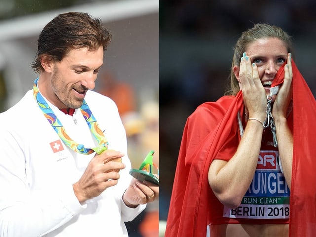 Cancellara (l.) und Sprunger nach ihren Erfolgen. Cancellara (l.) und Sprunger nach ihren Erfolgen.