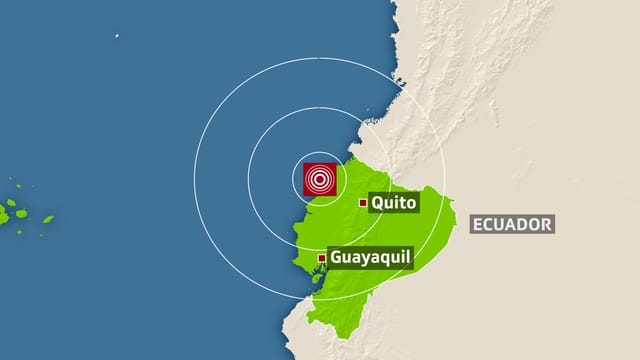 Das Zentrum des Bebens lag 173 Kilometer von Quito entfernt. Das Zentrum des Bebens lag 173 Kilometer von Quito entfernt.