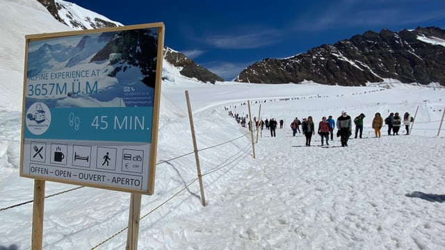 Schneelandschaft, viele Leute auf einem Schneewanderweg. Schneelandschaft, viele Leute auf einem Schneewanderweg.
