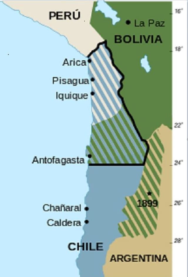 Karte, Landverluste Boliviens im Pazifik-Krieg Karte, Landverluste Boliviens im Pazifik-Krieg