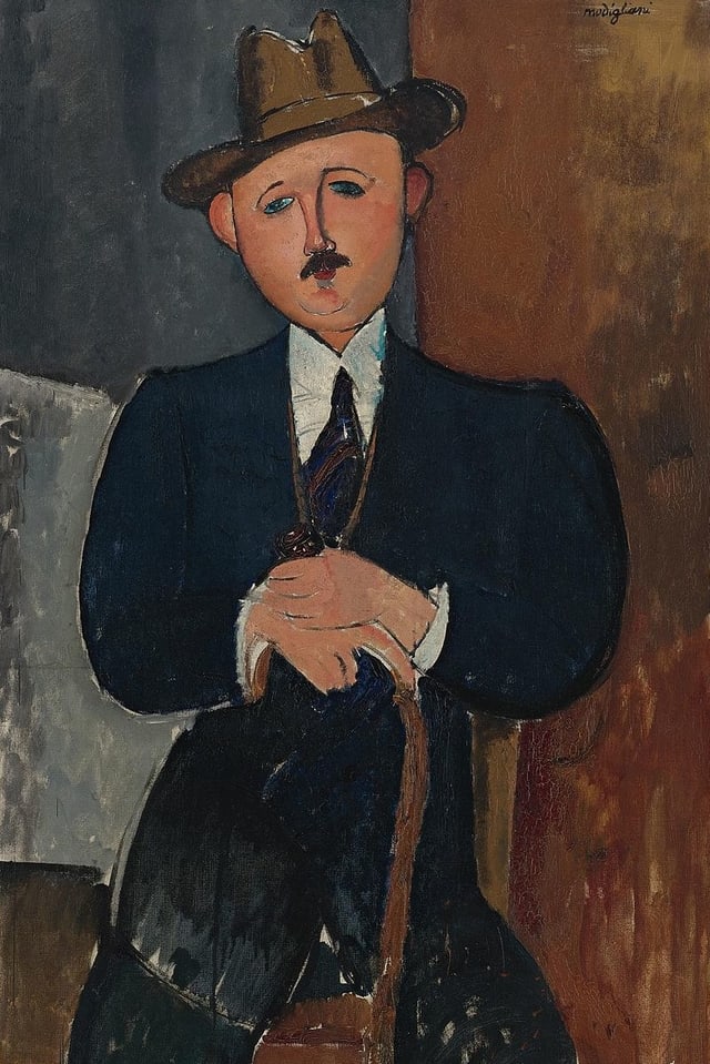 Sitzender Mann mit Srock, 1918, Amadeo Modigliani Sitzender Mann mit Srock, 1918, Amadeo Modigliani
