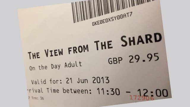 Ticket für die Liftfahrt auf den Londoner Aussichtsturm «The Shard» Ticket für die Liftfahrt auf den Londoner Aussichtsturm «The Shard»