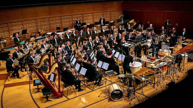 Ein grosses Orchester auf einer Bühne. Ein grosses Orchester auf einer Bühne.