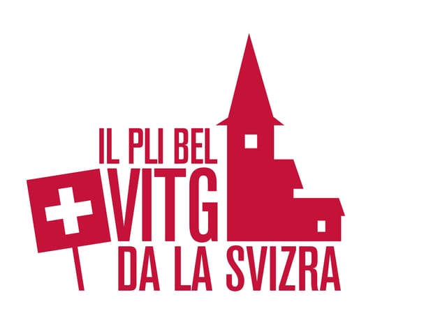 Il logo da l'acziun «Il pli bel vitg da la Svizra». Tut en cotschen sin funs alv. Ins vesa ina bandiera ed ina clutger. Il logo da l'acziun «Il pli bel vitg da la Svizra». Tut en cotschen sin funs alv. Ins vesa ina bandiera ed ina clutger.