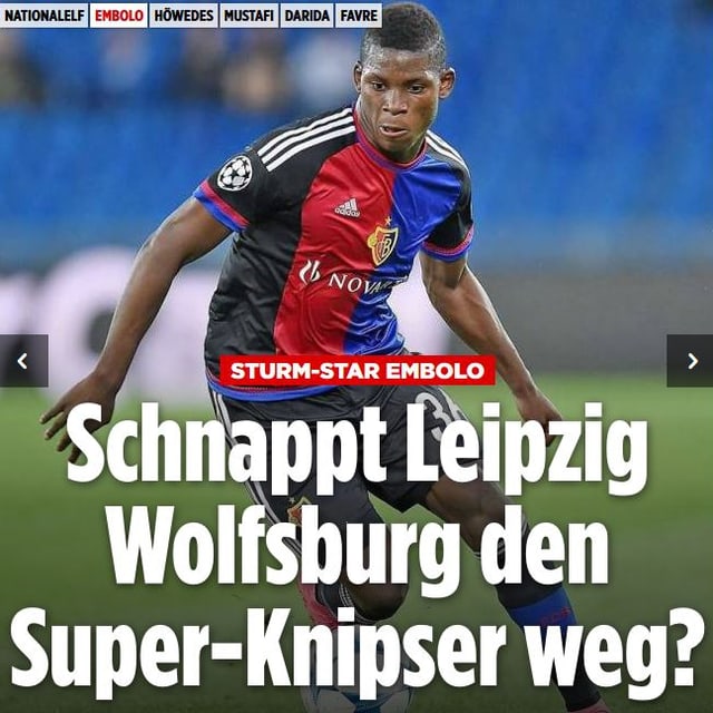 Titleblatt der Bild mit der Aufschrift: «Schnappt Leipzig Wolfsburg den Super-Knipser weg?» Titleblatt der Bild mit der Aufschrift: «Schnappt Leipzig Wolfsburg den Super-Knipser weg?»