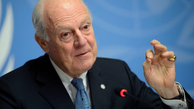Staffan de Mistura spricht vor der UNO. Staffan de Mistura spricht vor der UNO.
