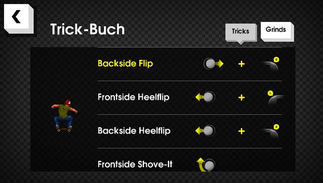 Eine Liste der nötigen Bewegungen für Backside Flips, Heelflips oder Frontside Shove-Its. Eine Liste der nötigen Bewegungen für Backside Flips, Heelflips oder Frontside Shove-Its.