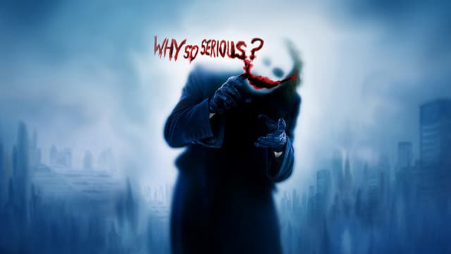 Undeutlich erkennbar ist Heath Leder hinter dem schmierigen Schriftzug «Why so serious» –«Wieso so ernst?». Undeutlich erkennbar ist Heath Leder hinter dem schmierigen Schriftzug «Why so serious» –«Wieso so ernst?».