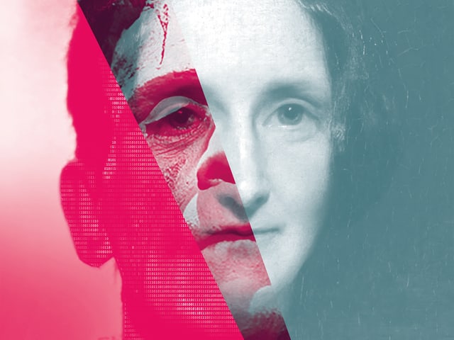 Ein überzeichnetes Portrait der Frankenstein-Erfinderin Mary Shelley ziert das Ausstellungsplakat am Strauhof. Ein überzeichnetes Portrait der Frankenstein-Erfinderin Mary Shelley ziert das Ausstellungsplakat am Strauhof.