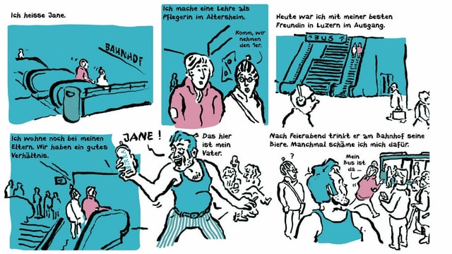 Ausschnitt aus einem Comic der Luzerner Gassenzeitung Ausschnitt aus einem Comic der Luzerner Gassenzeitung
