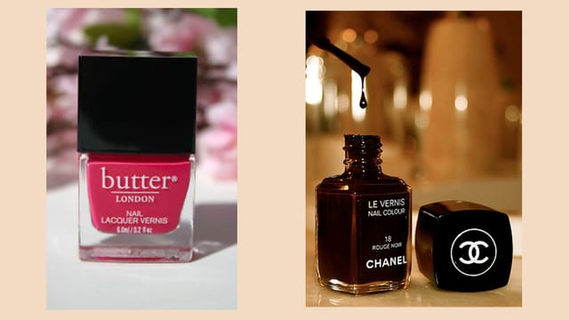 Nagellackfläschchen von Butter und von Chanel. Nagellackfläschchen von Butter und von Chanel.