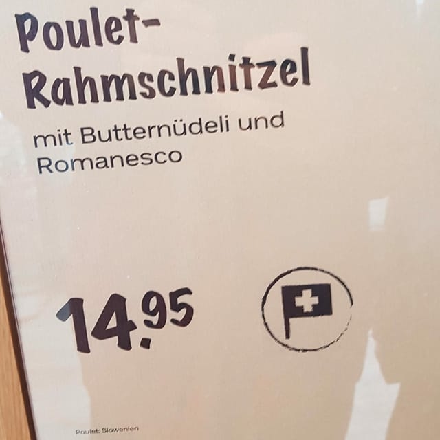 Preistafel mit Schweizerkreuz und hinweis auf Herkunft Slowenien Preistafel mit Schweizerkreuz und hinweis auf Herkunft Slowenien